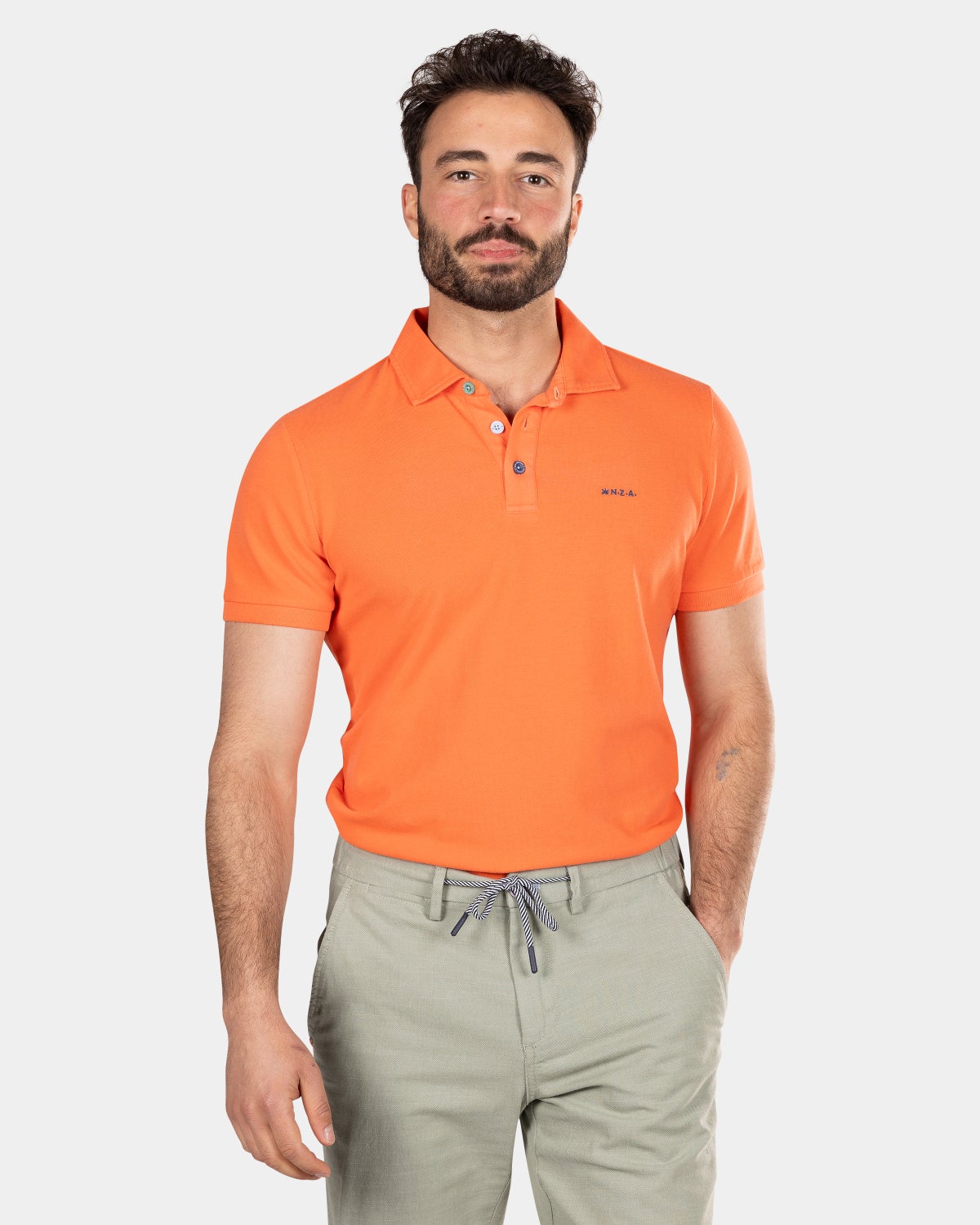 Polo uni en coton - Golden Orange