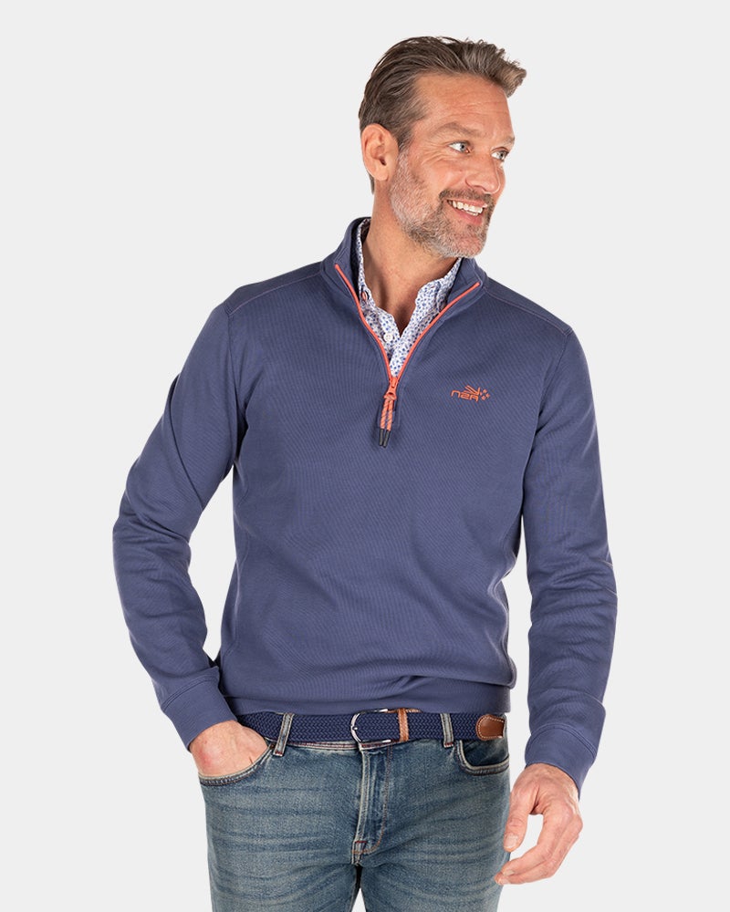 Schlichter Baumwollpullover mit Reißverschluss - Dusk Navy