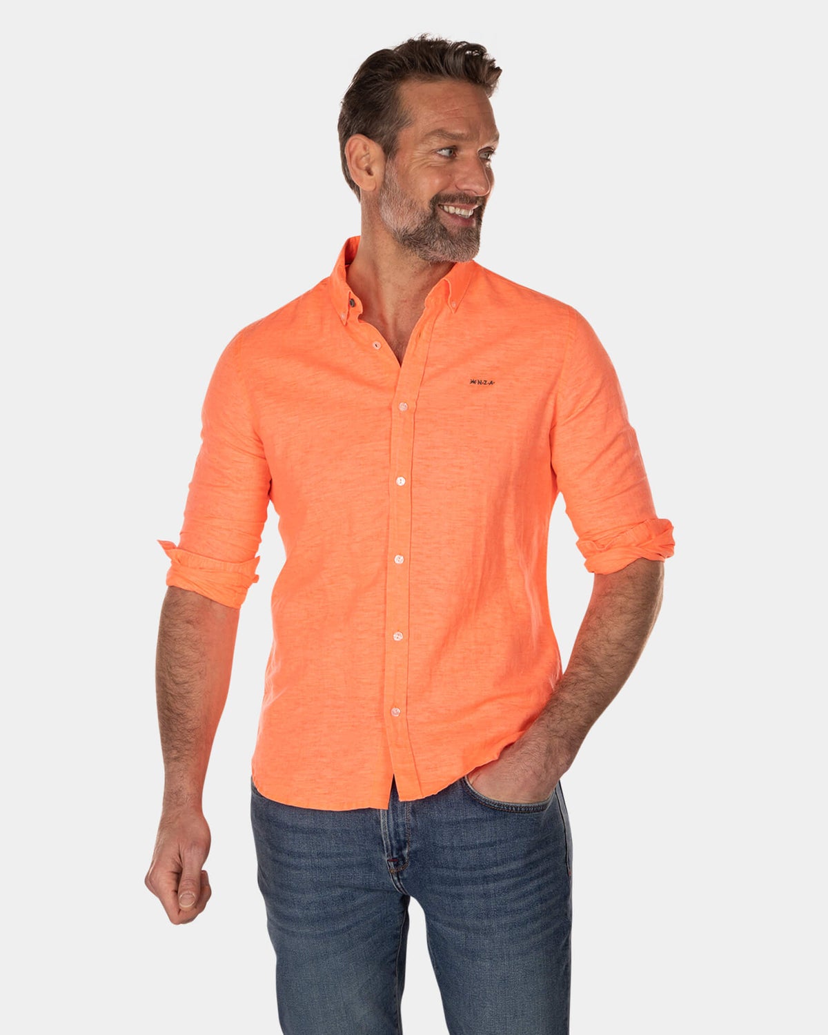 Camisa de lino lisa de manga larga - High Summer Orange