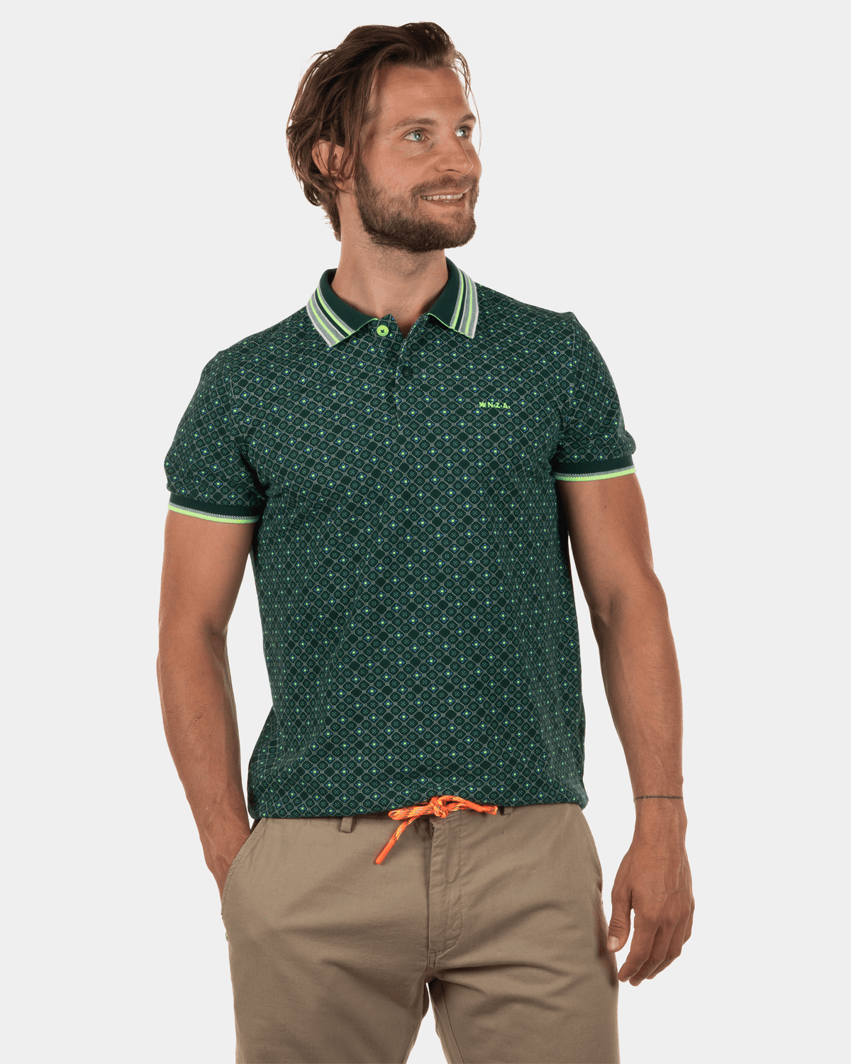 Katoenen polo met print Cobb Reservoir - Lead Green