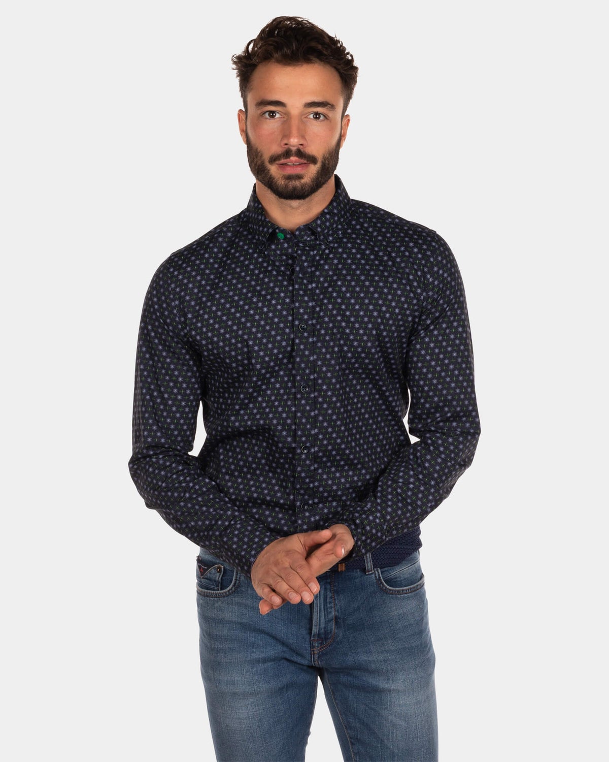 Chemise en coton marine à pois Tongaporutu - Steady Navy