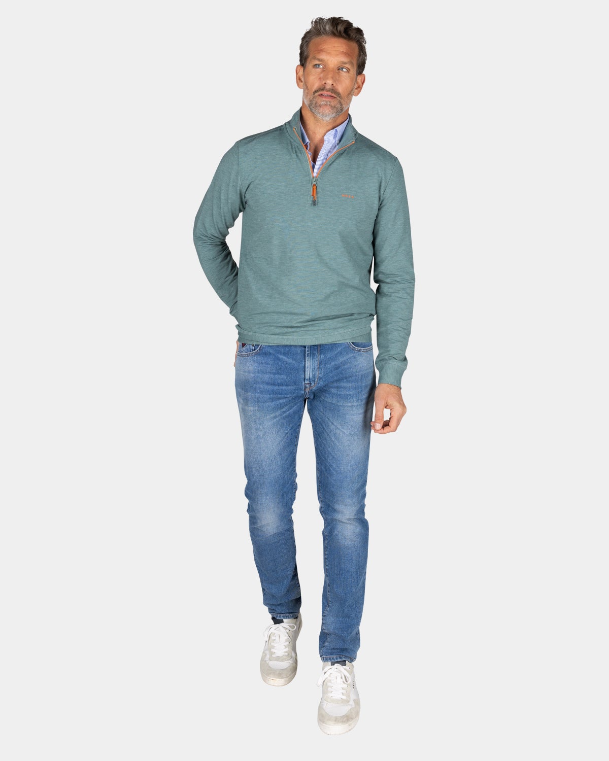 Lichtgroene sweater met halve rits - Pebble Green