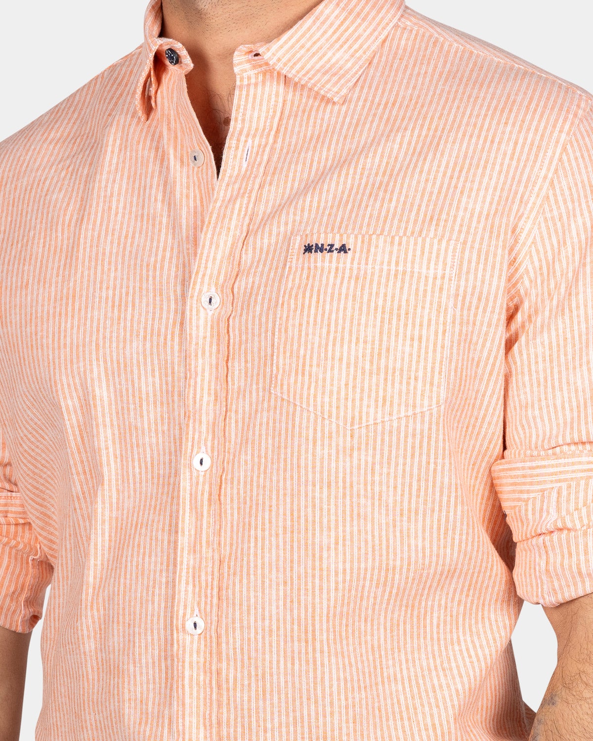 Camisa de color claro confeccionada en lino y algodﾗn - Fresh Orange