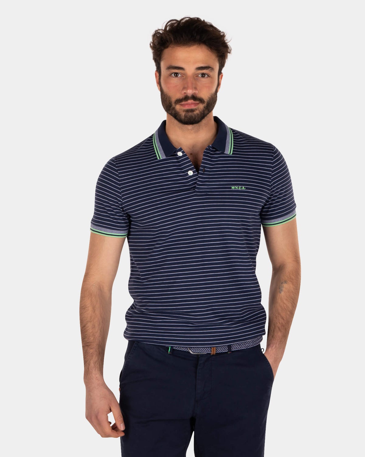 Katoen jersey polo strepen - Key Navy