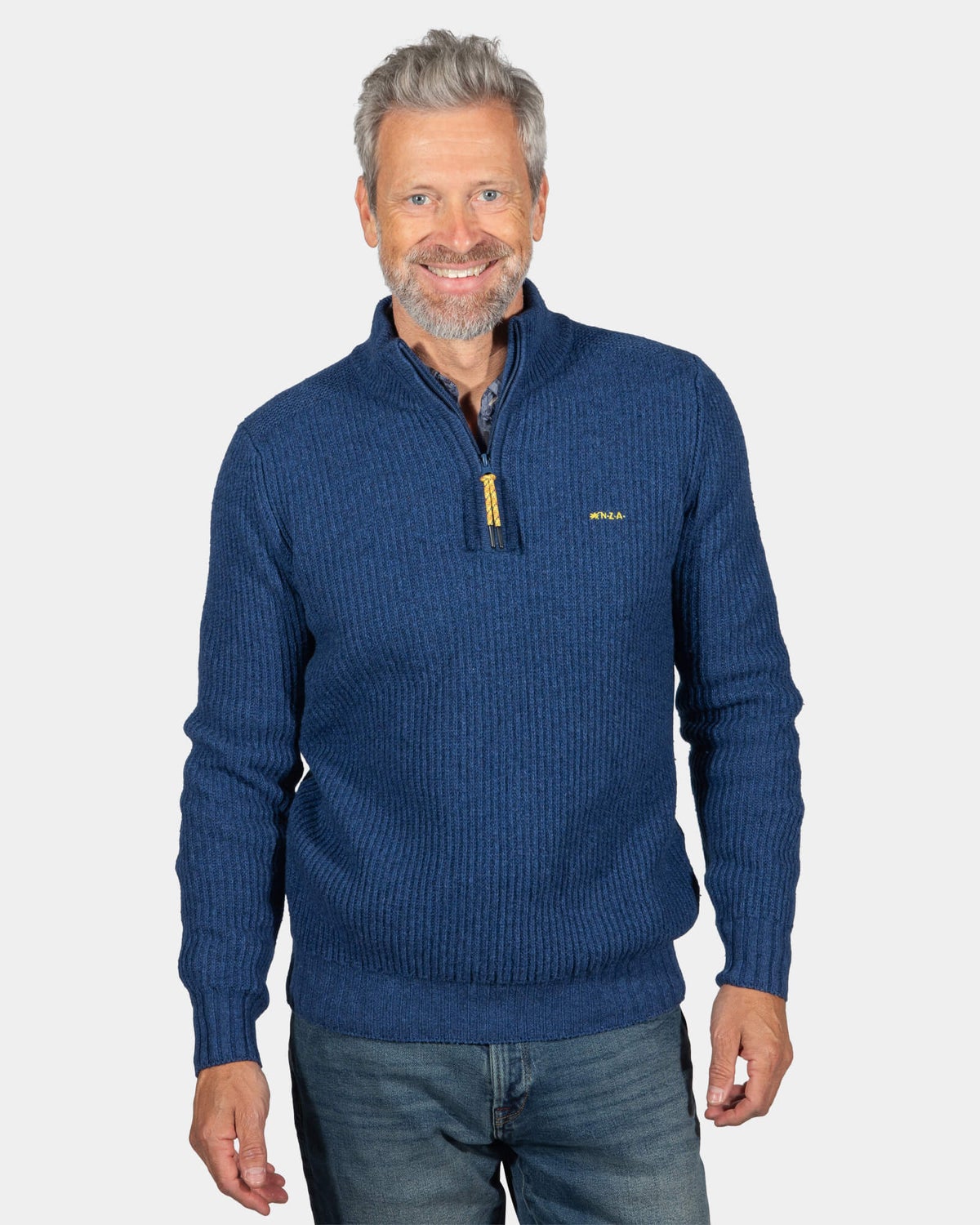 Einfarbiger Pullover mit halbem Reißverschluss Dry - Storm Blue