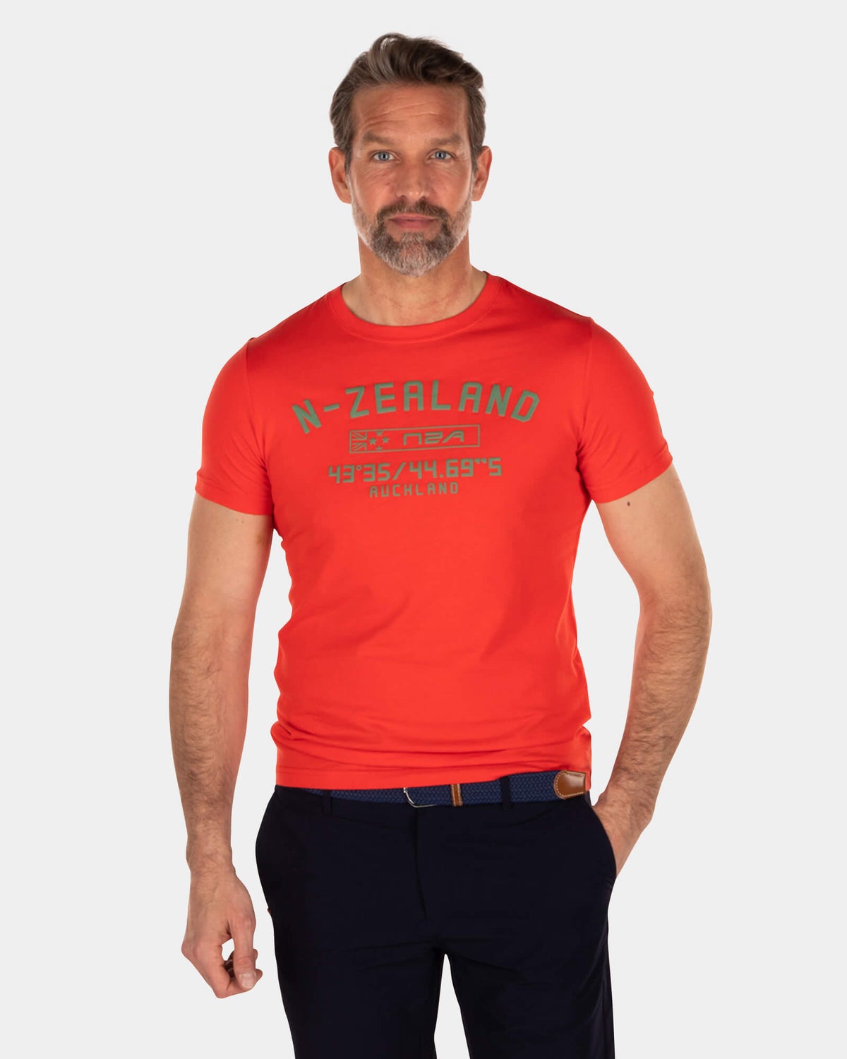 Katoenen t-shirt met print en ronde hals - Orange Red