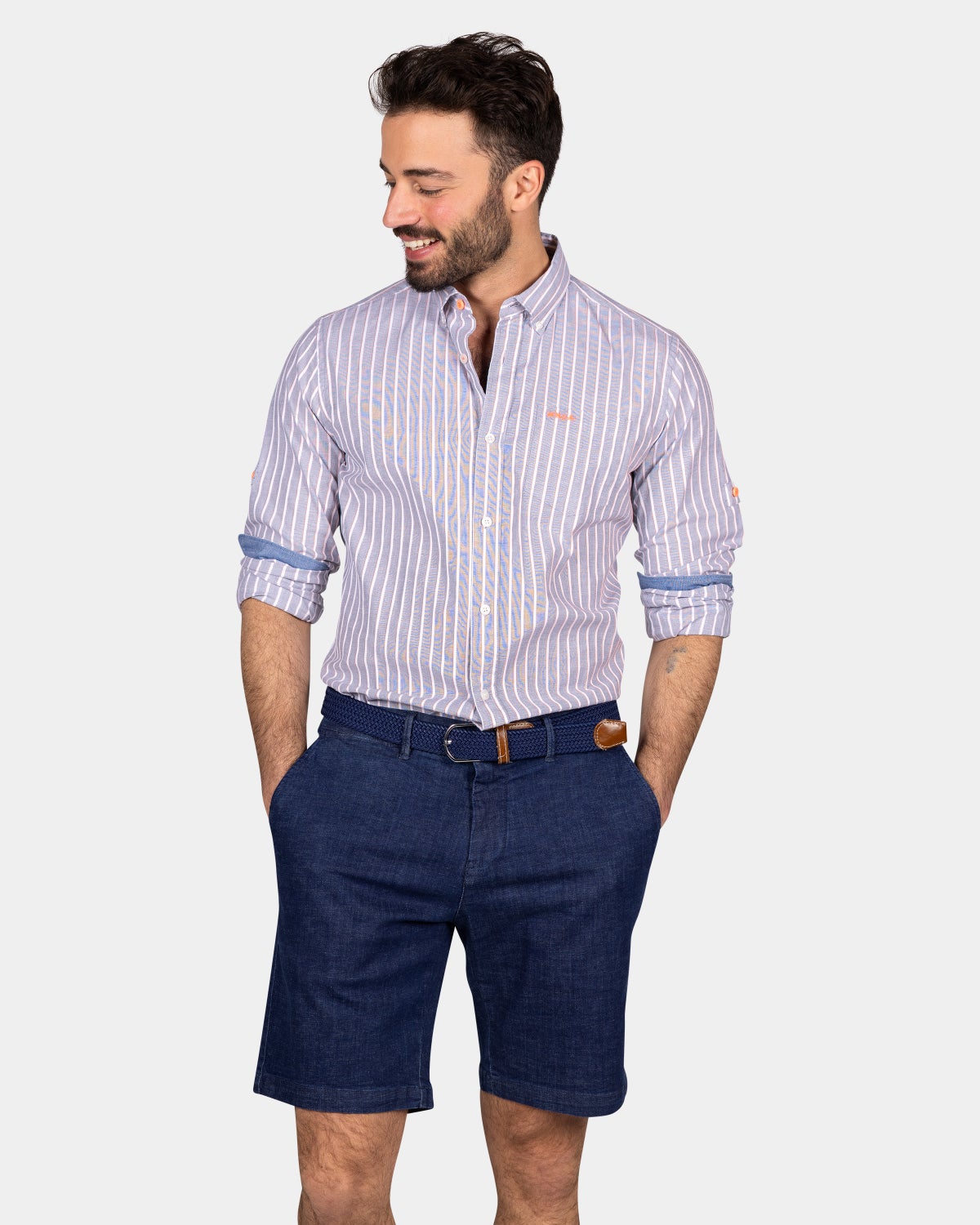 Camisa de algodﾗn con raya - Ocean Navy