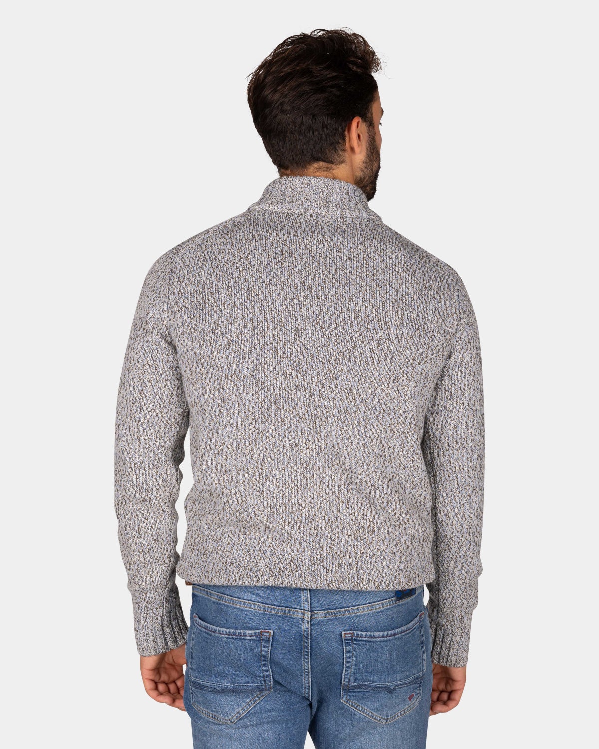 Grijze wollen pullover met halve rits - Birch Grey Melange