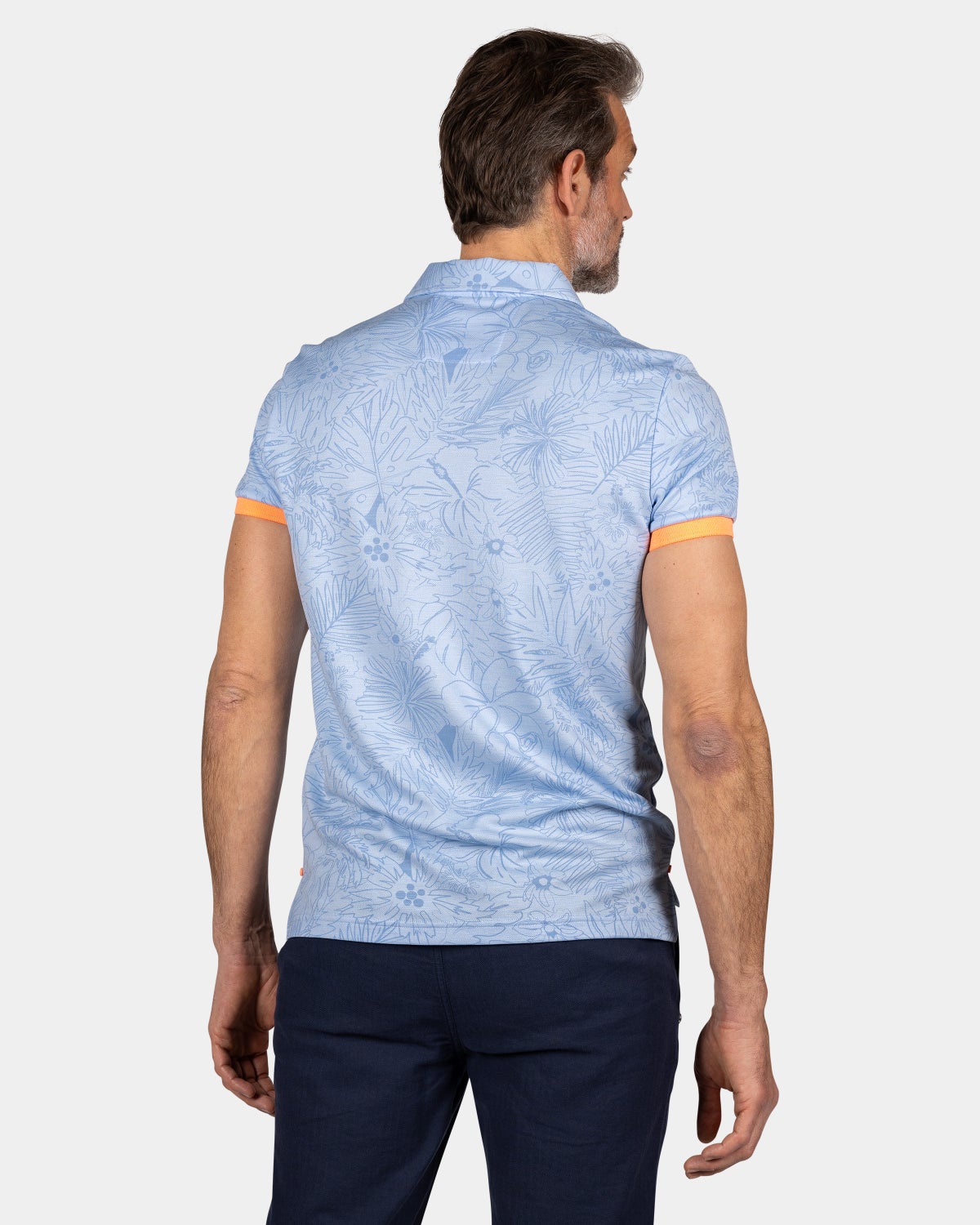 Lyocell polo with light floral print - Light Sky