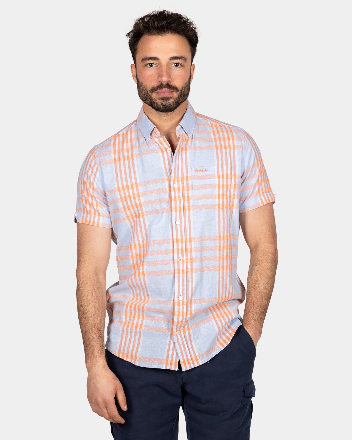 Camisa de cuadros azul con naranja - Light Sky