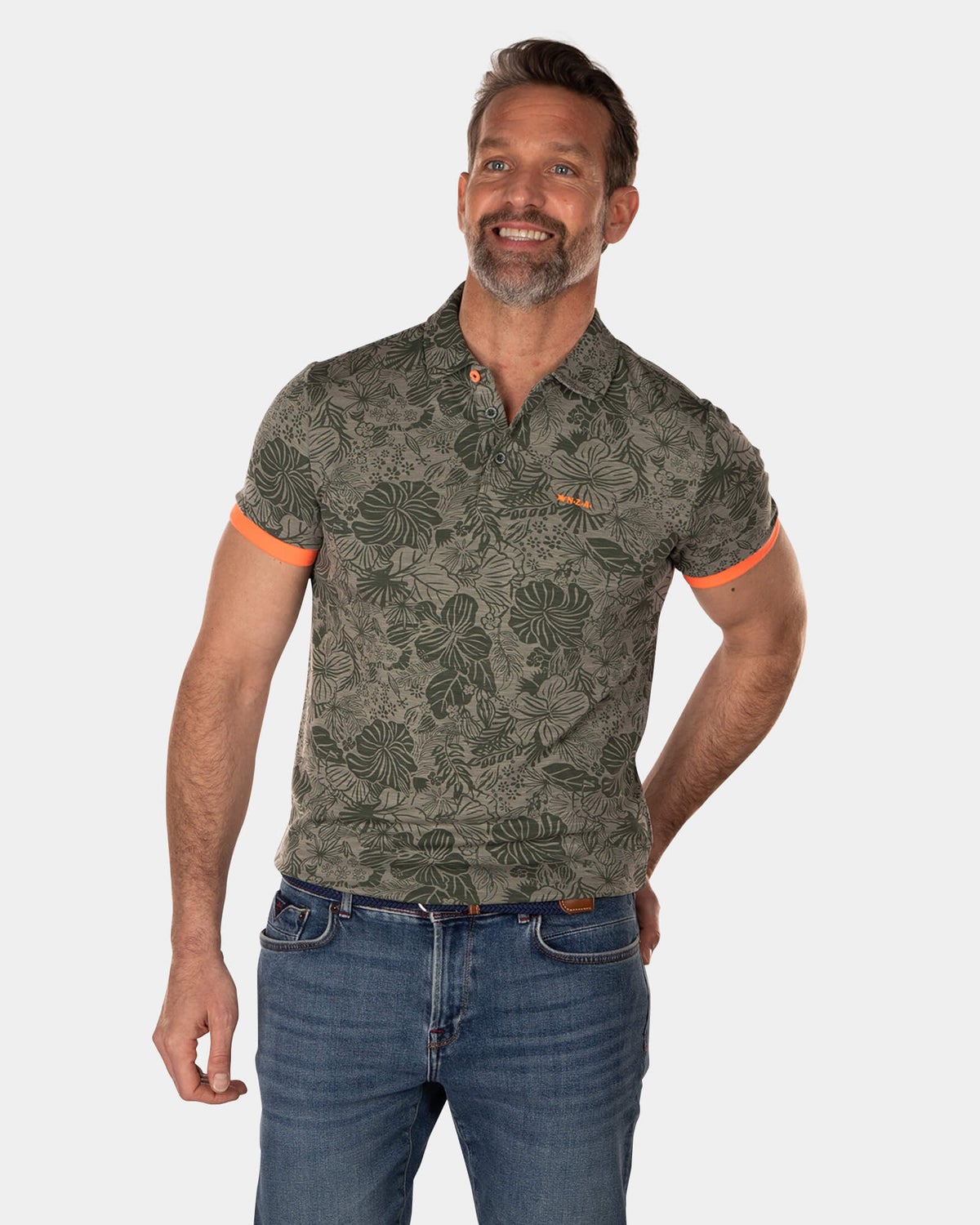 Lyocell bloemenprint polo - High Summer Army