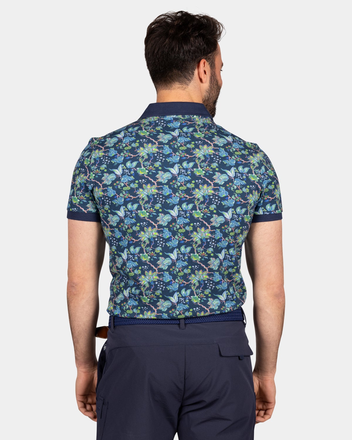 Blauwe polo met bloemenprint - Blue Multi Colour