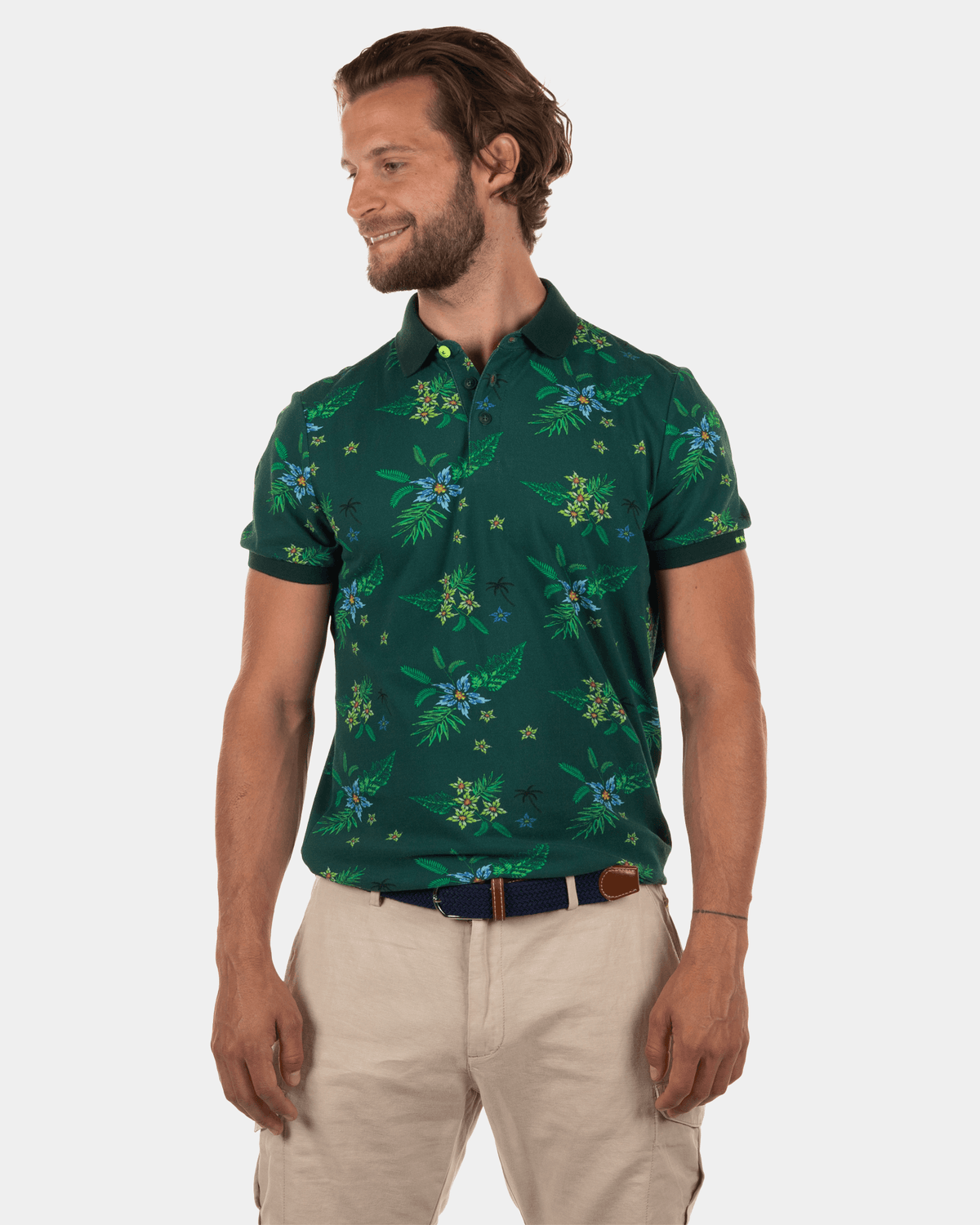 Coalpit Dam Poloshirt mit Blumenmuster - Lead Green