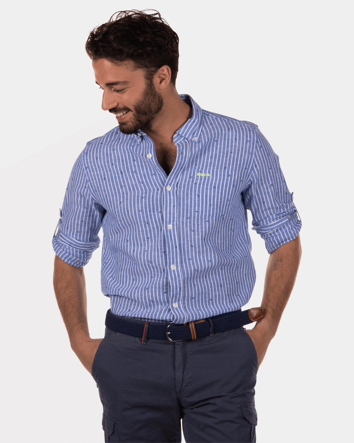 Camisa de lino a rayas Rotonuiaha - Chinese Blue