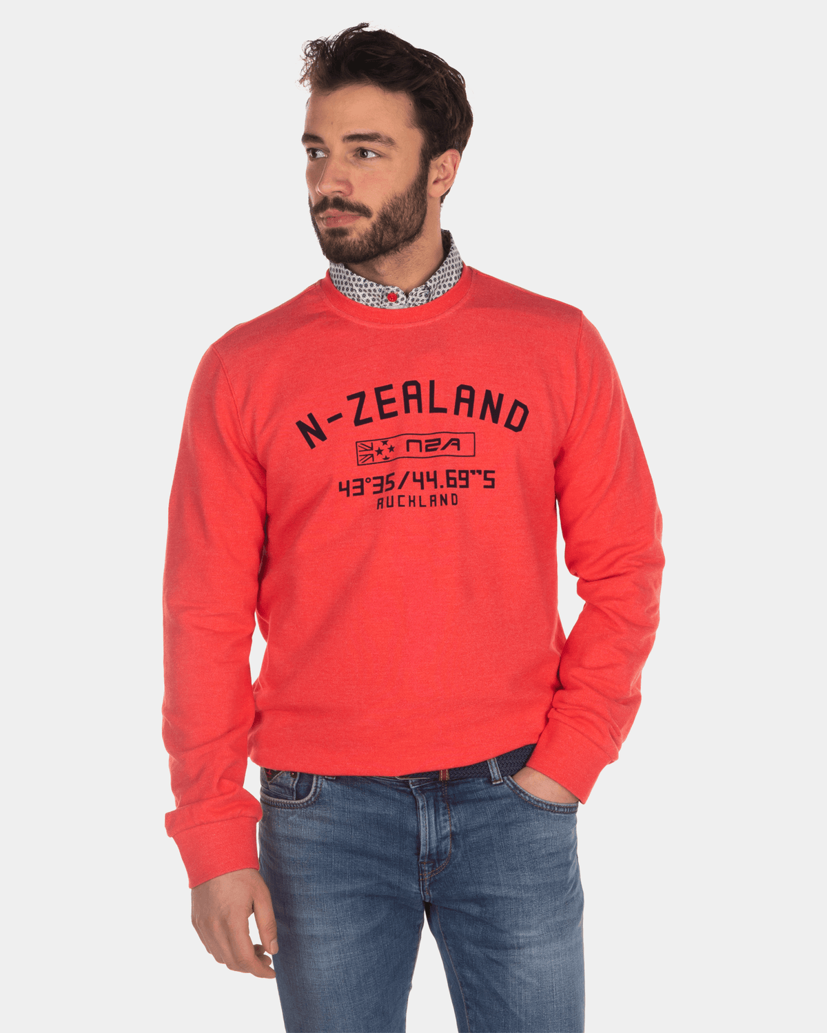 Katoenen sweater met ronde hals - Orange Red