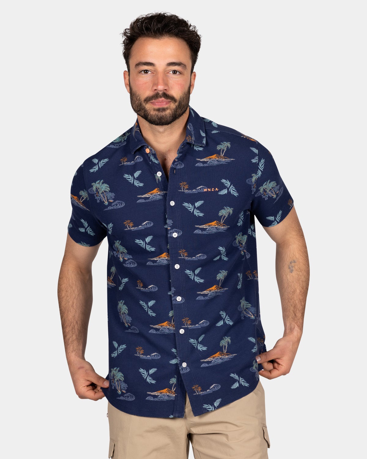 Navy overhemd met zomerse print - Ocean Navy