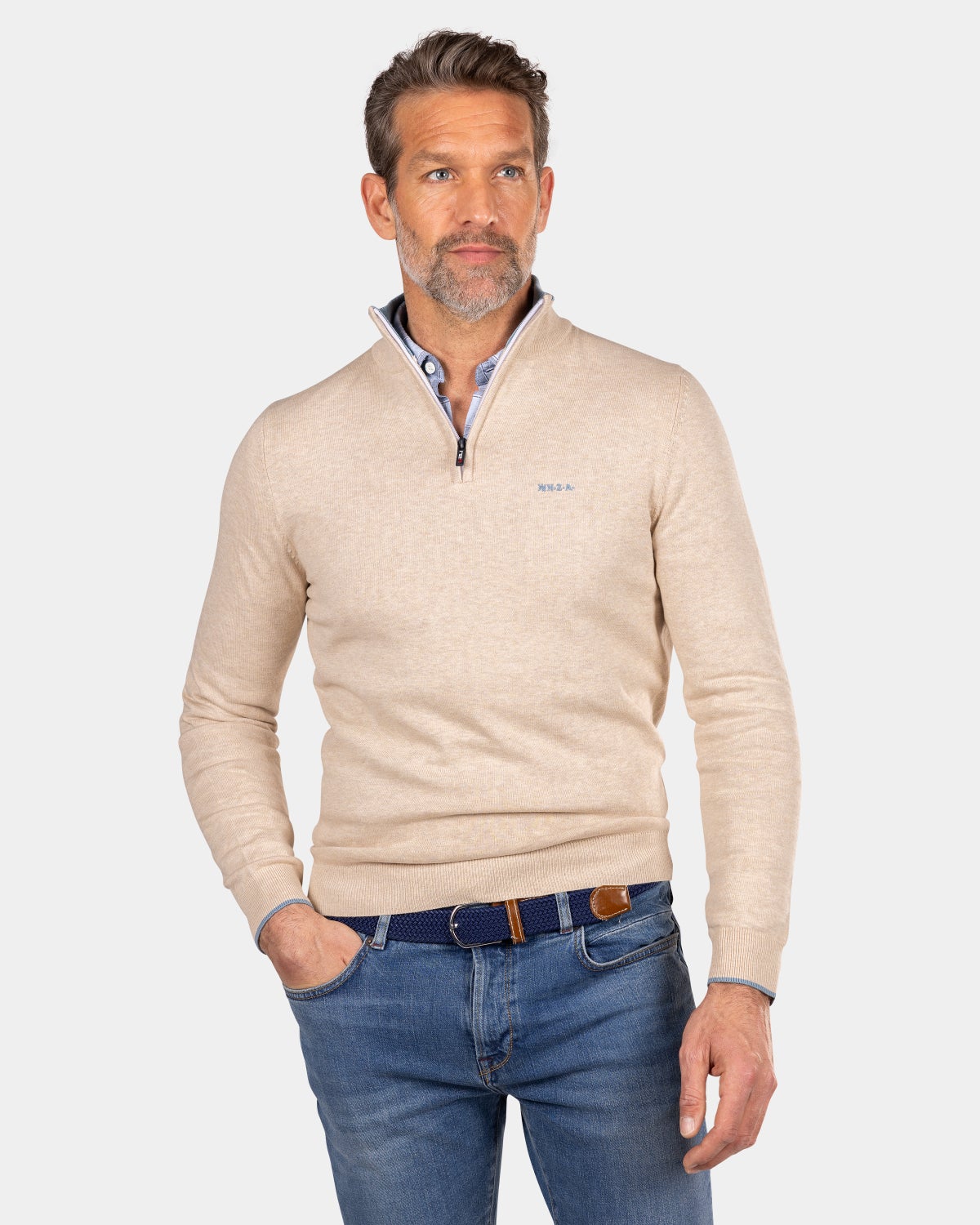 Beigefarbener Pullover mit halbem Reißverschluss - Oat Sand