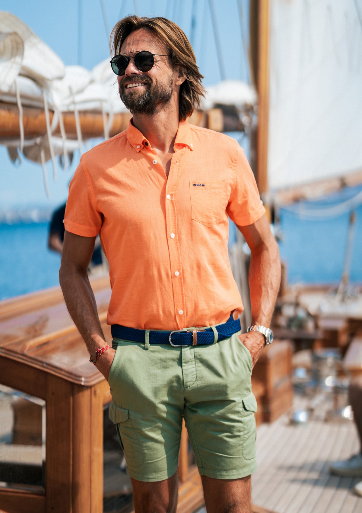 Linen shirt with short sleeves - Fresh Orange