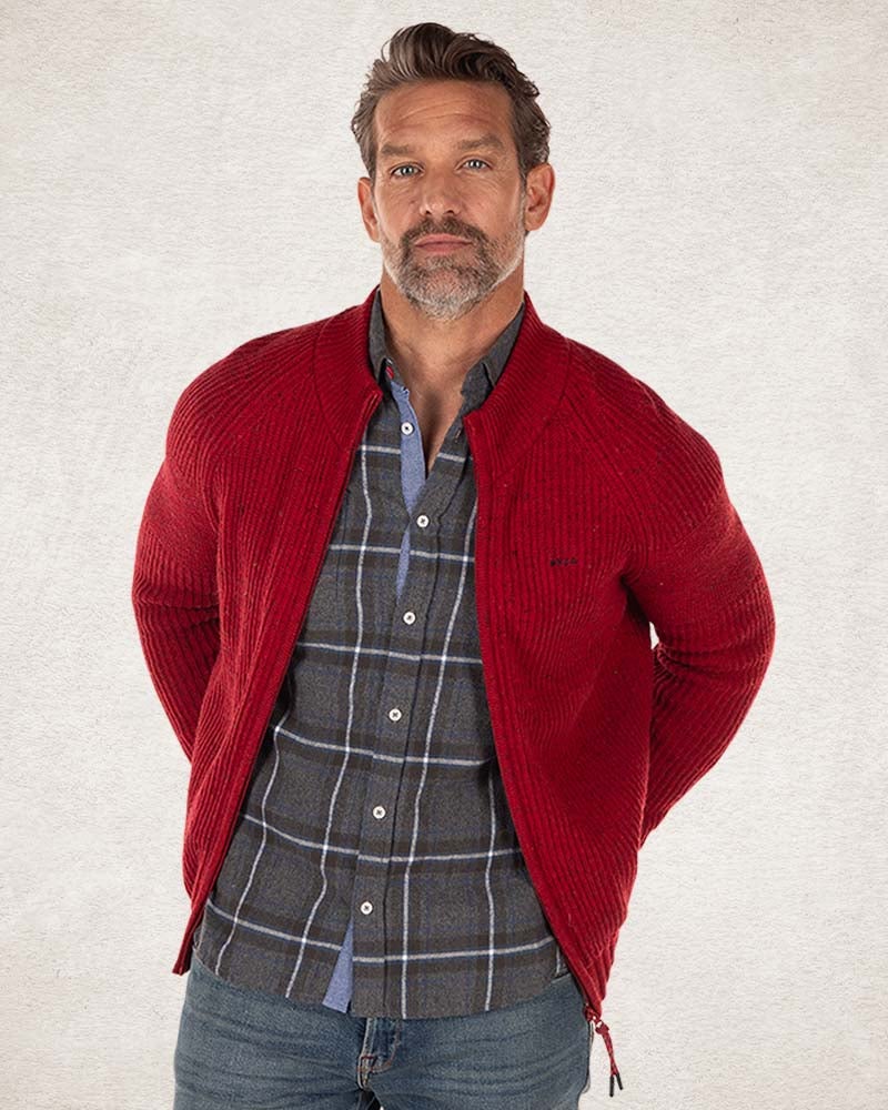 Cardigan tricoté en coton et laine - Carmine red
