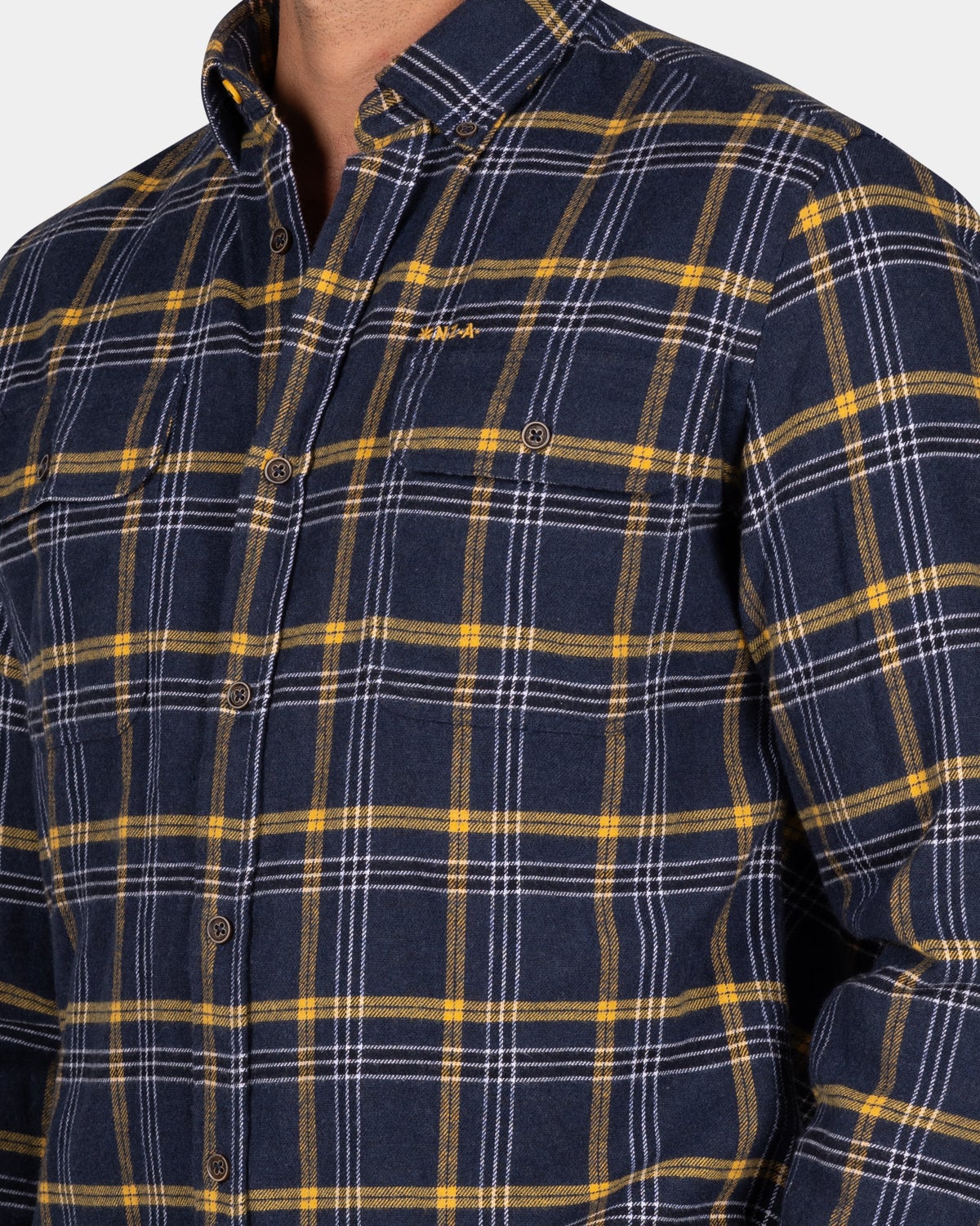 Blue and yellow checkered flannel shirt - Tin Blue