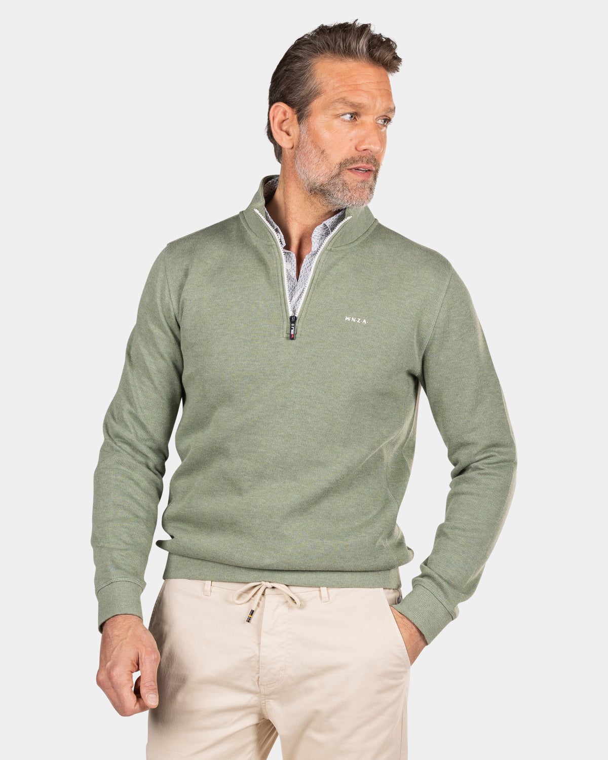 Groene sweater met halve rits - Sage