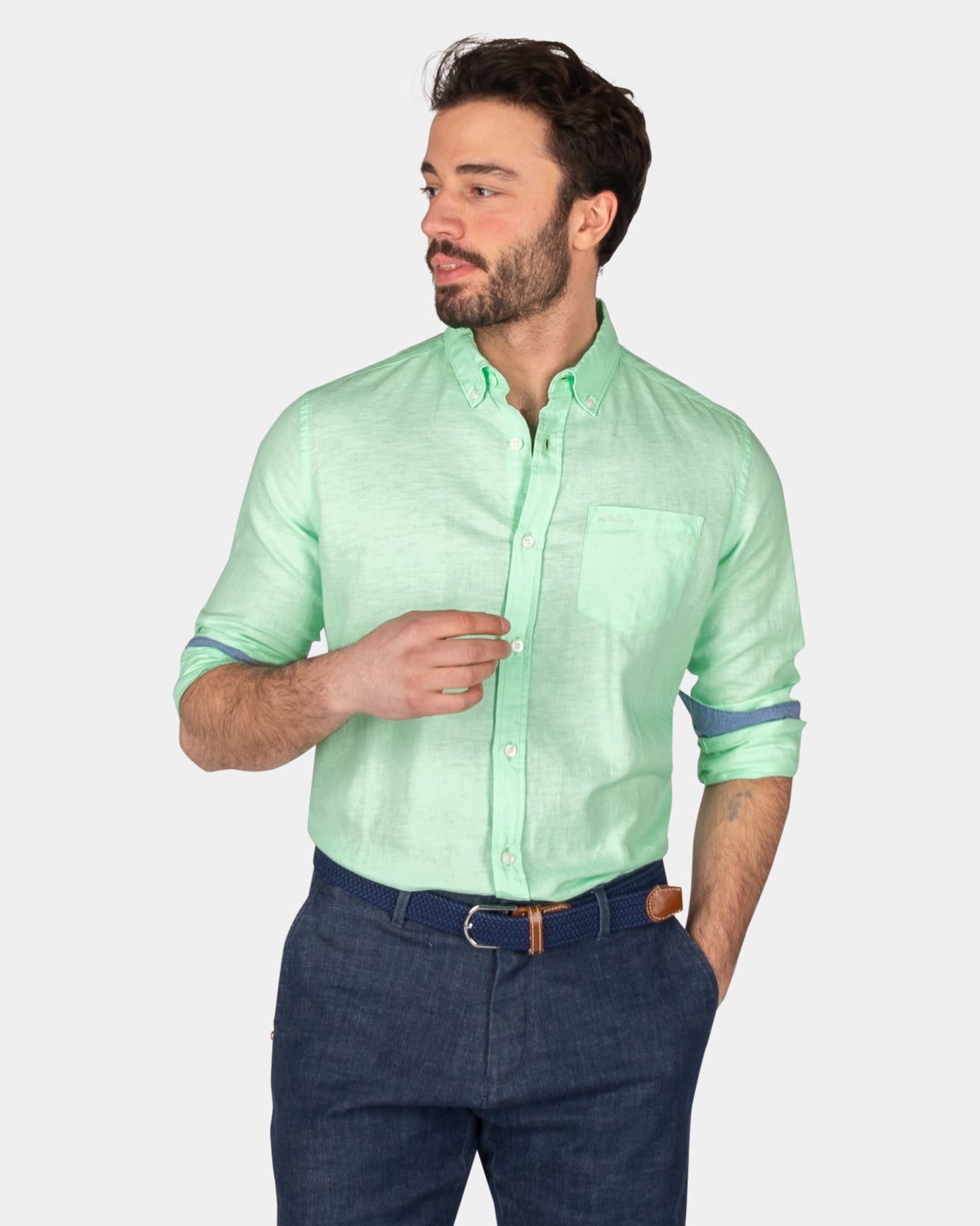 Chemise en lin uni de plusieurs couleurs - Teal Green