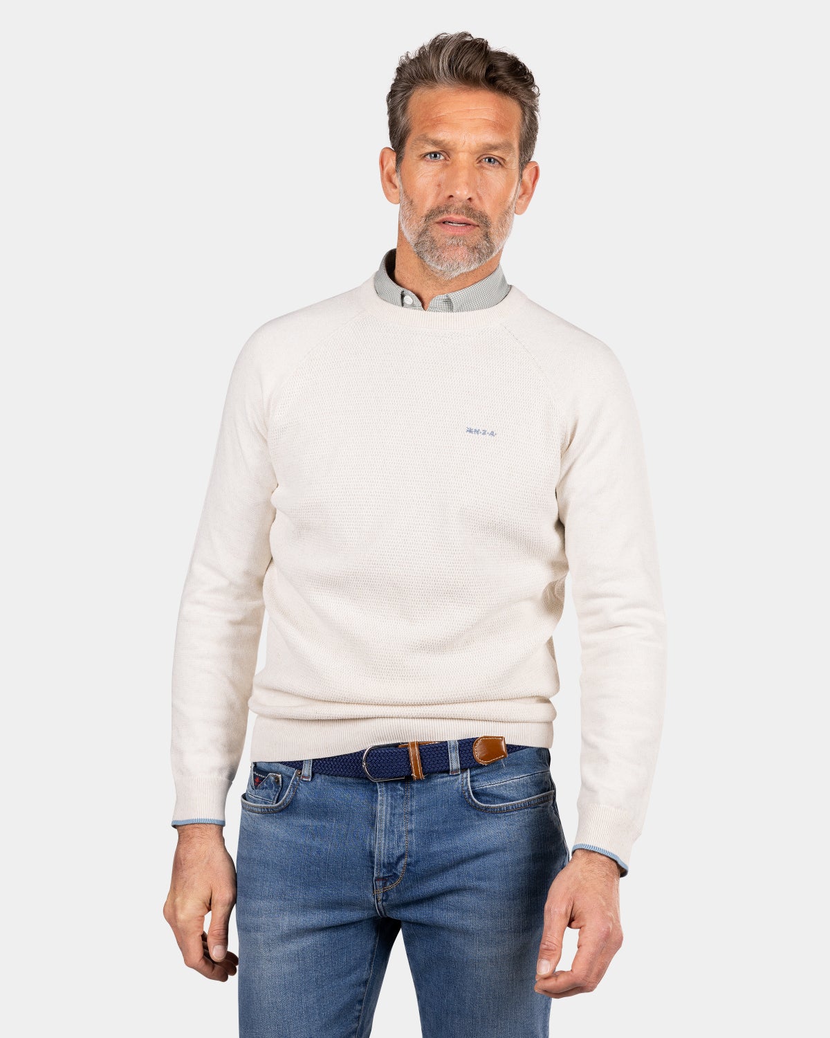 White crew neck pullover - Oat Sand