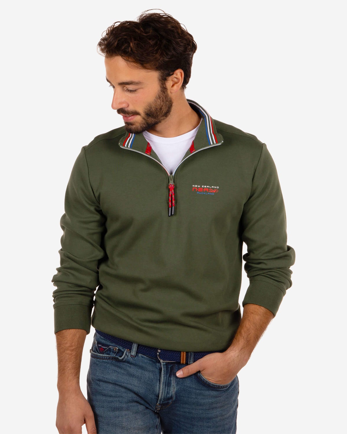 Pull en coton avec fermeture éclair Urenui - Rock Green