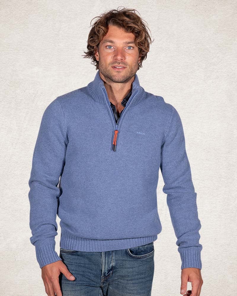 Pullover aus Wollmischung mit halbem Reißverschluss - Cloudy Blue