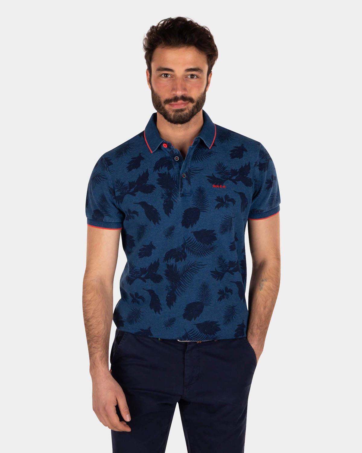 Polo imprimé en coton indigo - Indigo