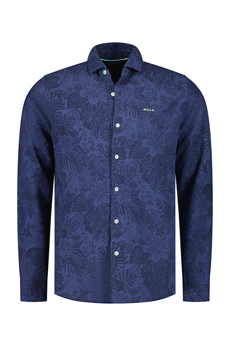 Camisa azul oscuro con flores. - Dusk Navy