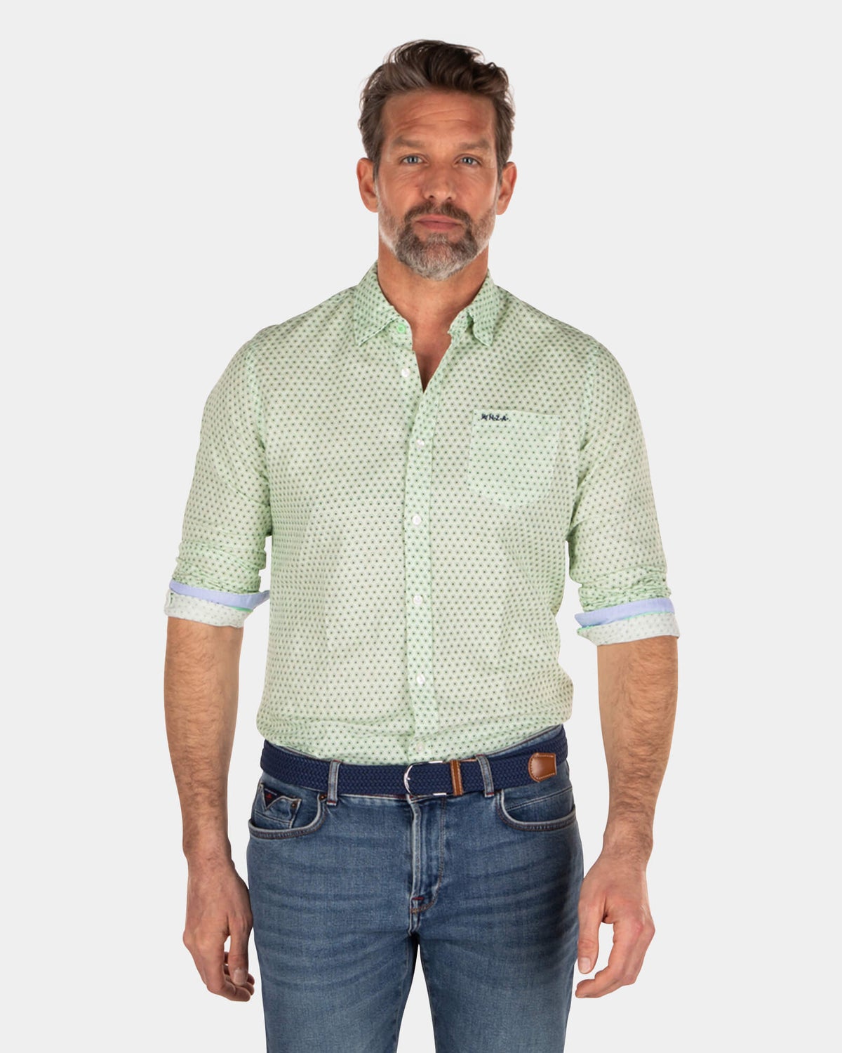 Camisa algodón lino topos - Sea Green