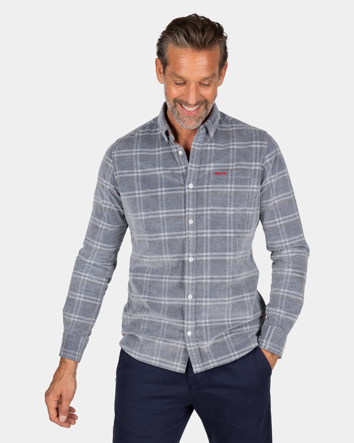 Light gray checkered corduroy shirt - Winter Navy