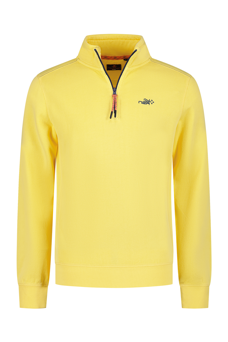 Schlichter Baumwollpullover mit Reißverschluss - Iguana yellow