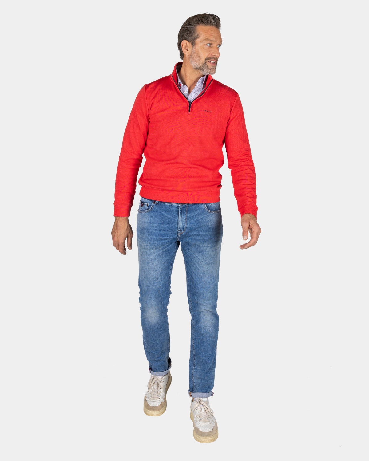 Rode fleece sweater met halve rits - Reef Red