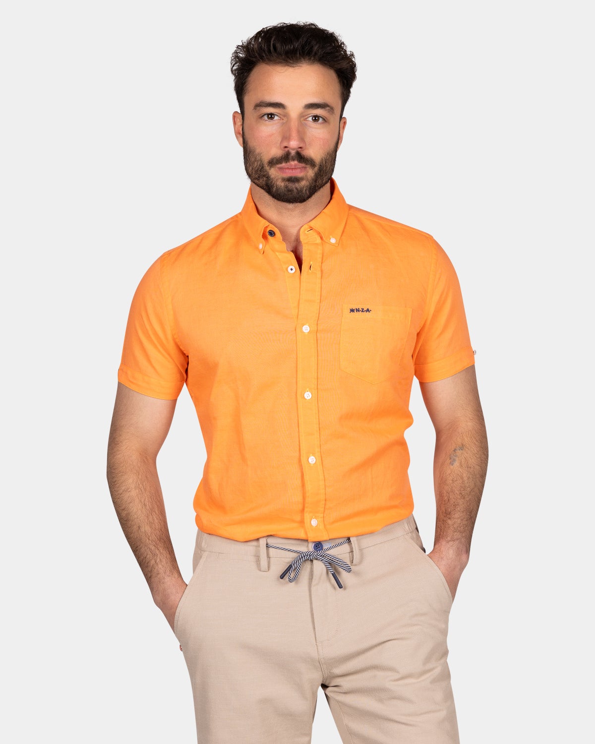 Linen shirt with short sleeves - Fresh Orange