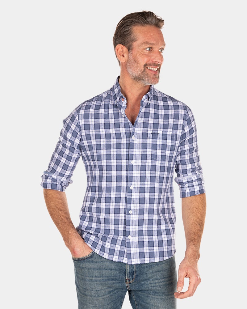 Camisa cuadros lino azul - Dusk Navy