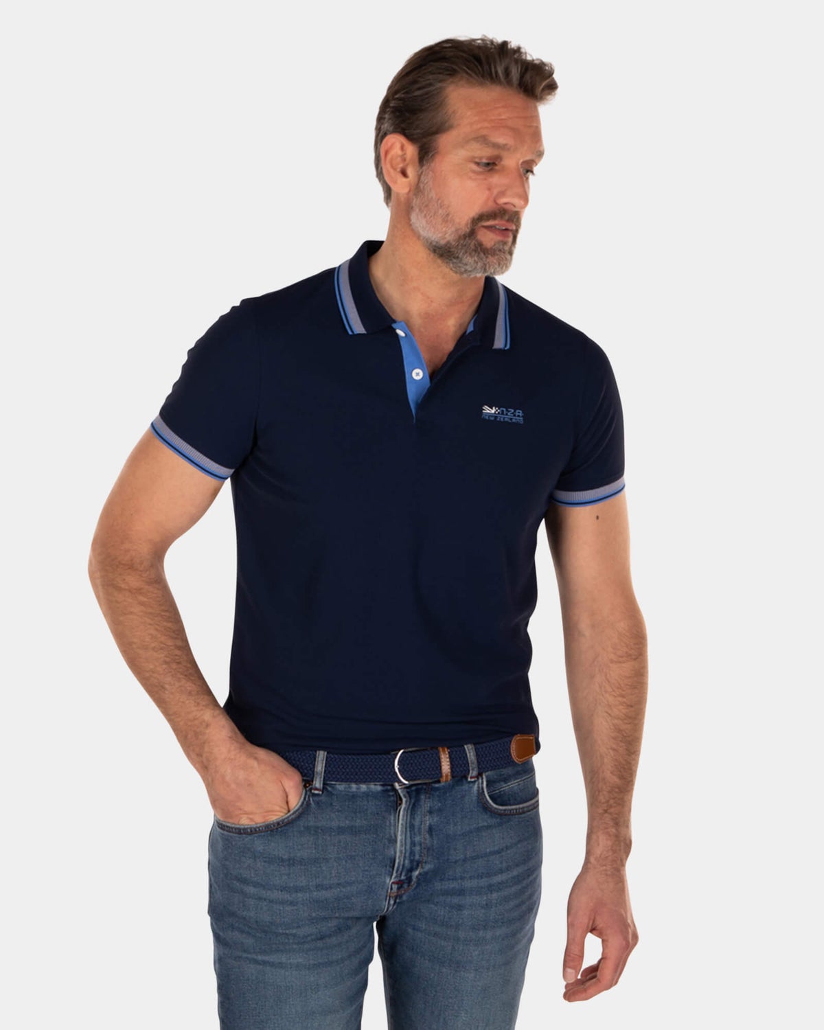 Einfarbiges Poloshirt aus recyceltem Polyester - Key Navy