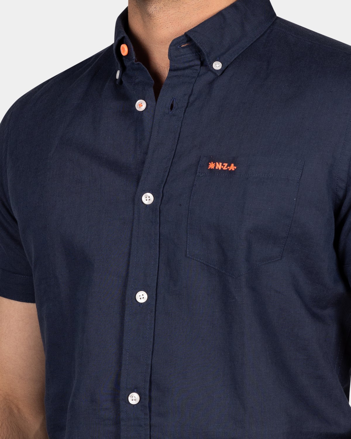 Camisa de lino con manga corta. - Ocean Navy