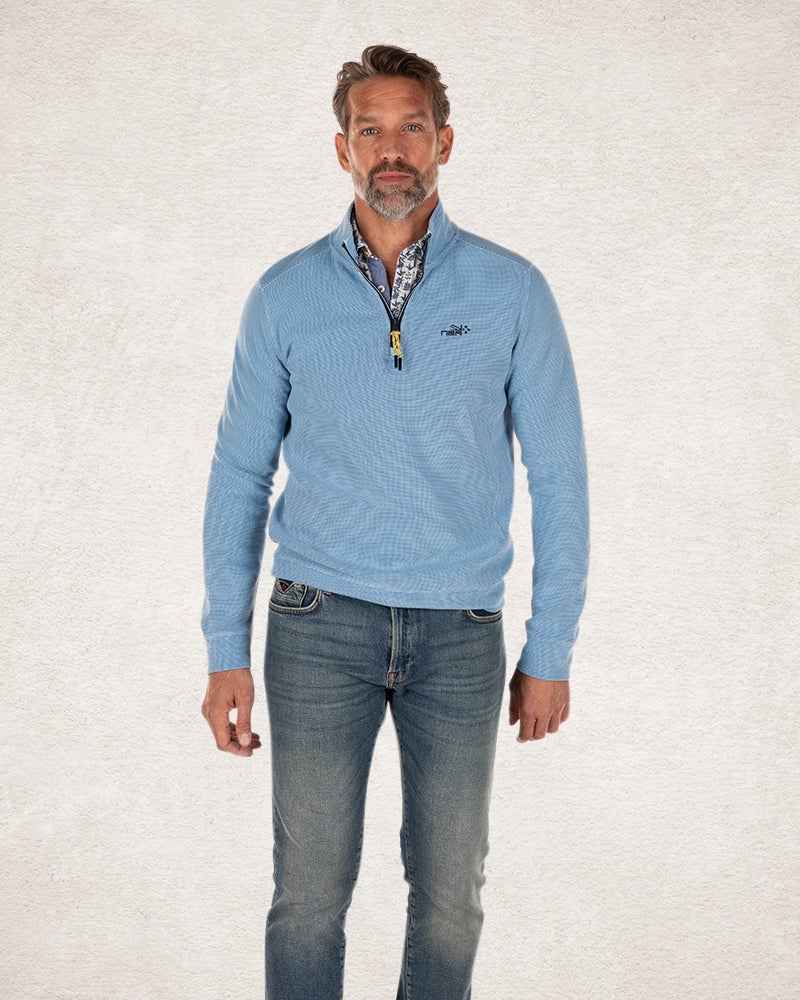 Effen katoenen sweater met halve rits pale blue