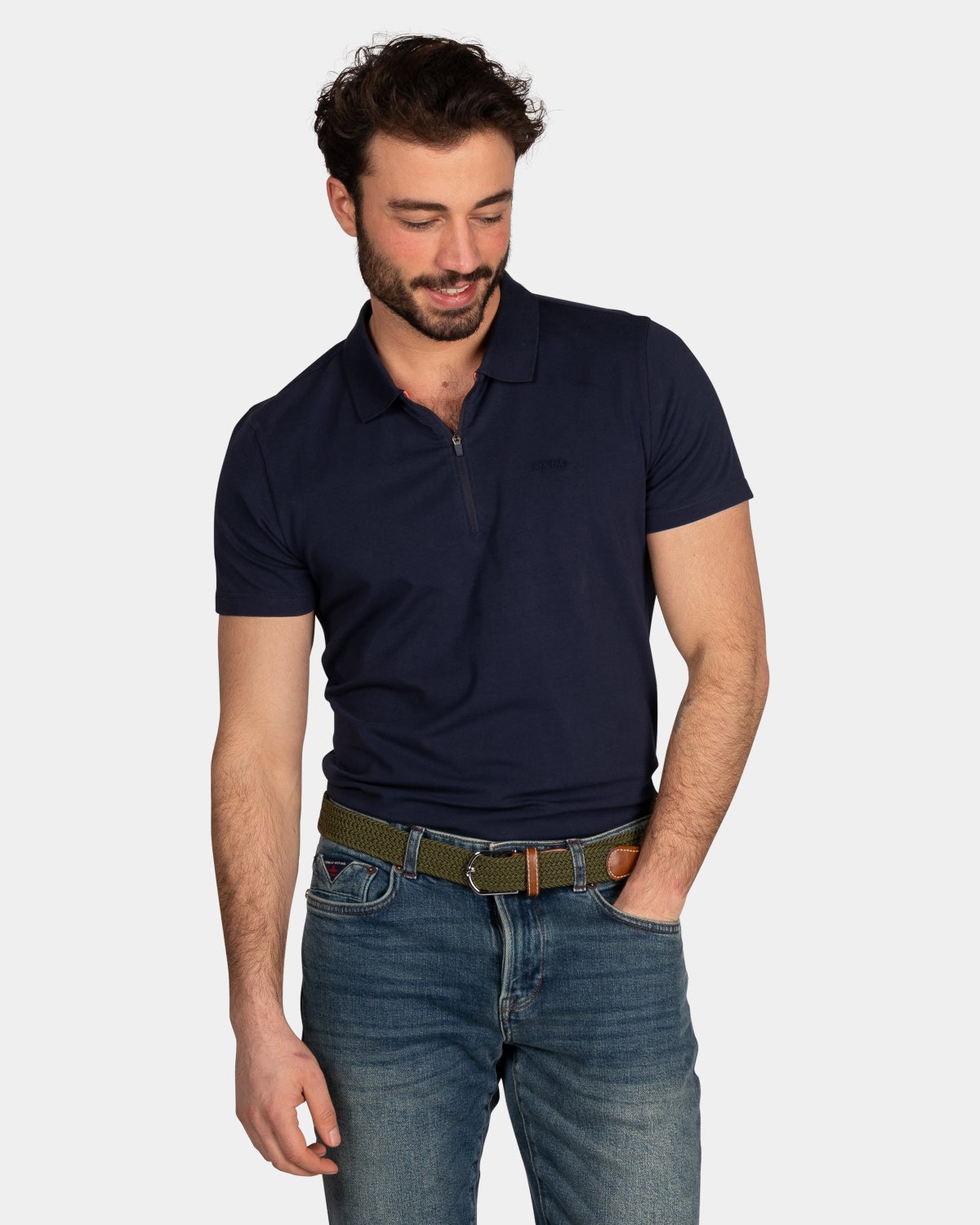 Solid coloured cotton poloshirt - Traditional Navy