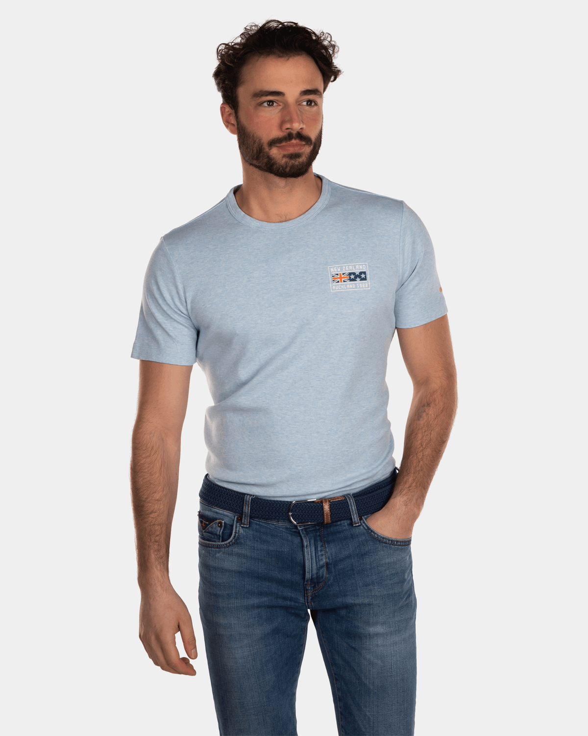 Einfarbiges T-Shirt mit Rundhalsausschnitt aus Baumwolle - Bright Sky