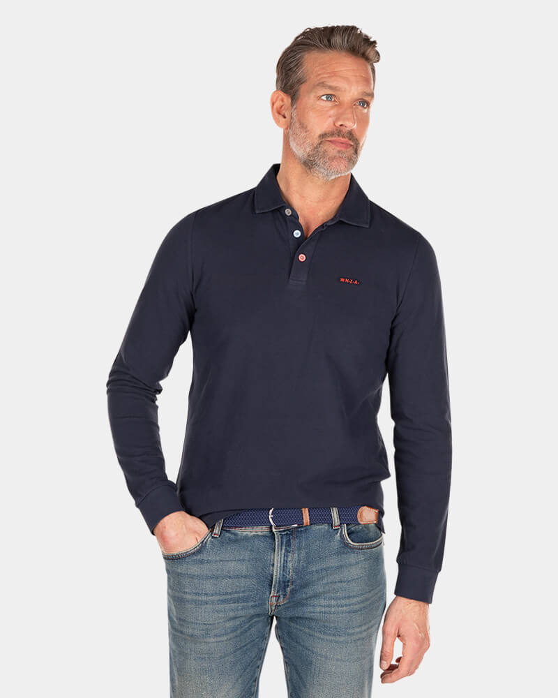 Schlichtes Poloshirt mit langen Ärmeln - Traditional Navy