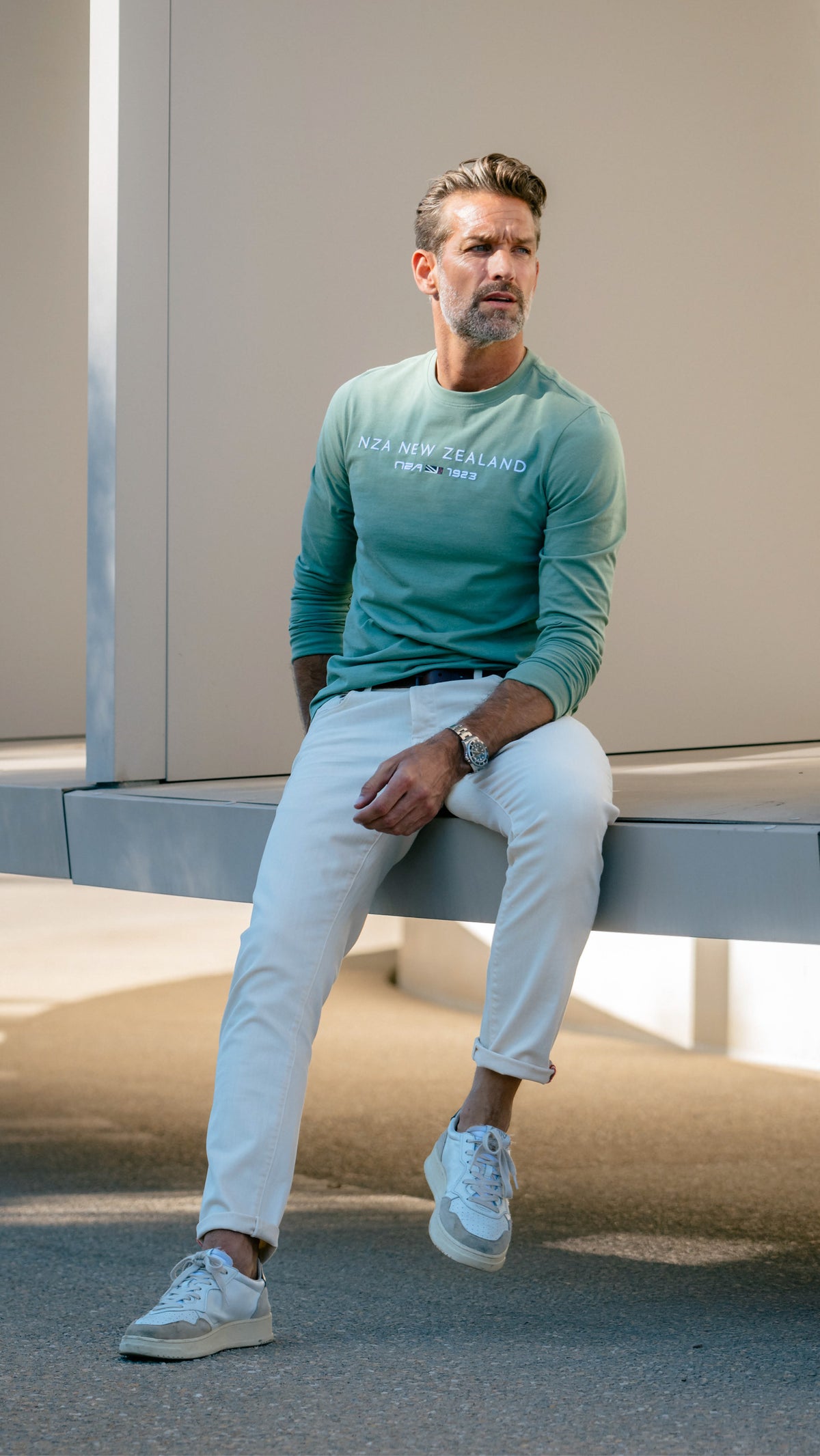 Groene longsleeve met ronde hals - Sage