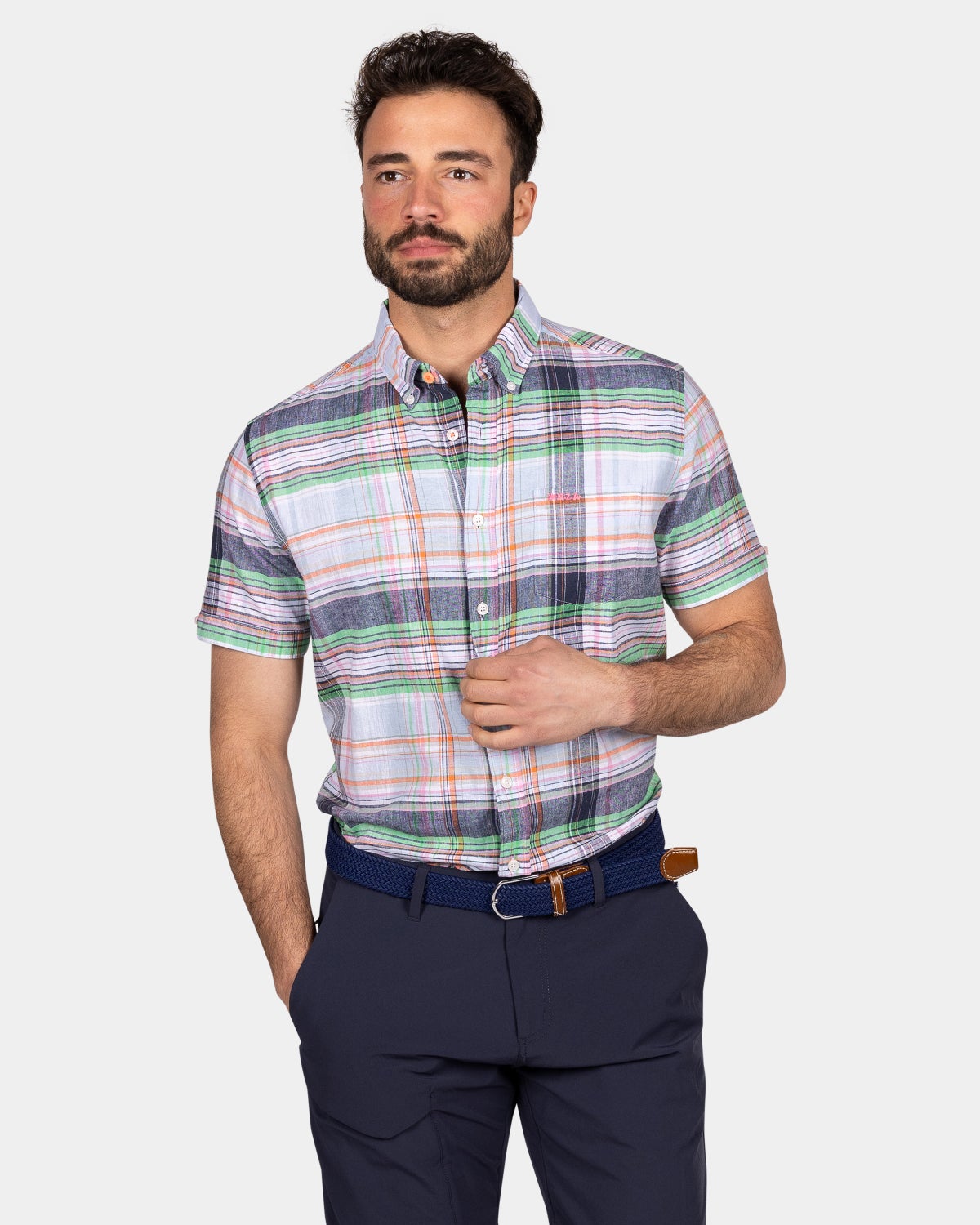 Camisa de cuadros con manga corta - Blue Multi Colour