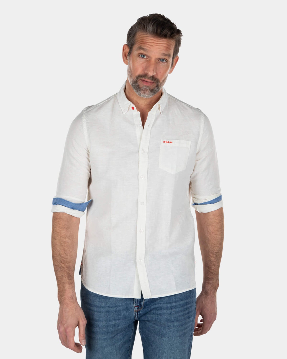 Camisa de lino de color liso - Cream