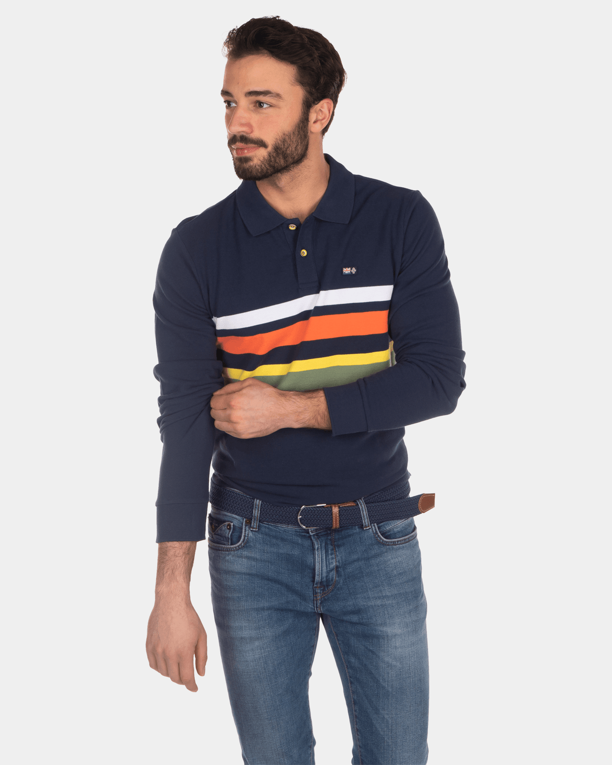 Gestreept Katoenen Rugbyshirt Navy - Key Navy