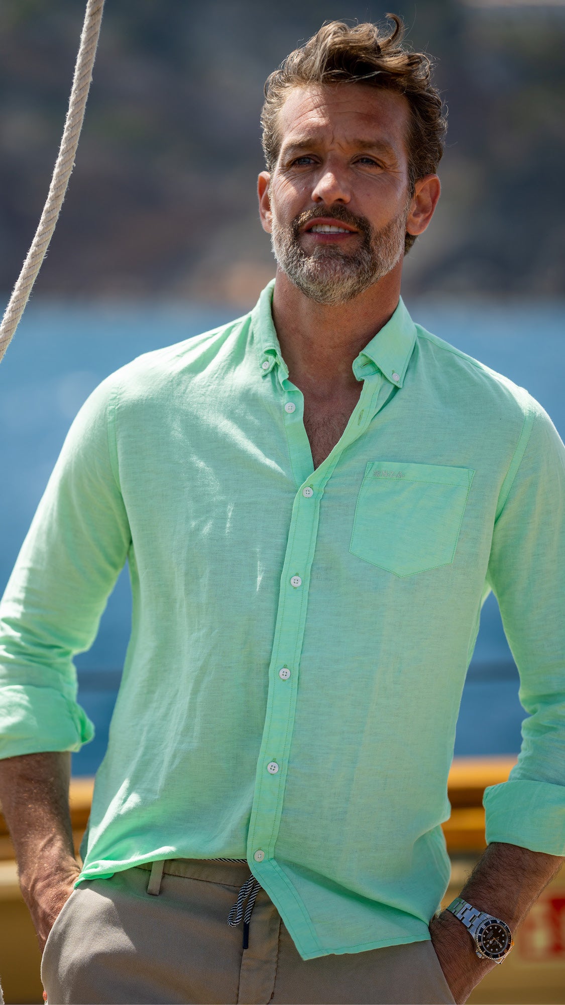 Camisa lisa de lino en muchos colores. - Teal Green