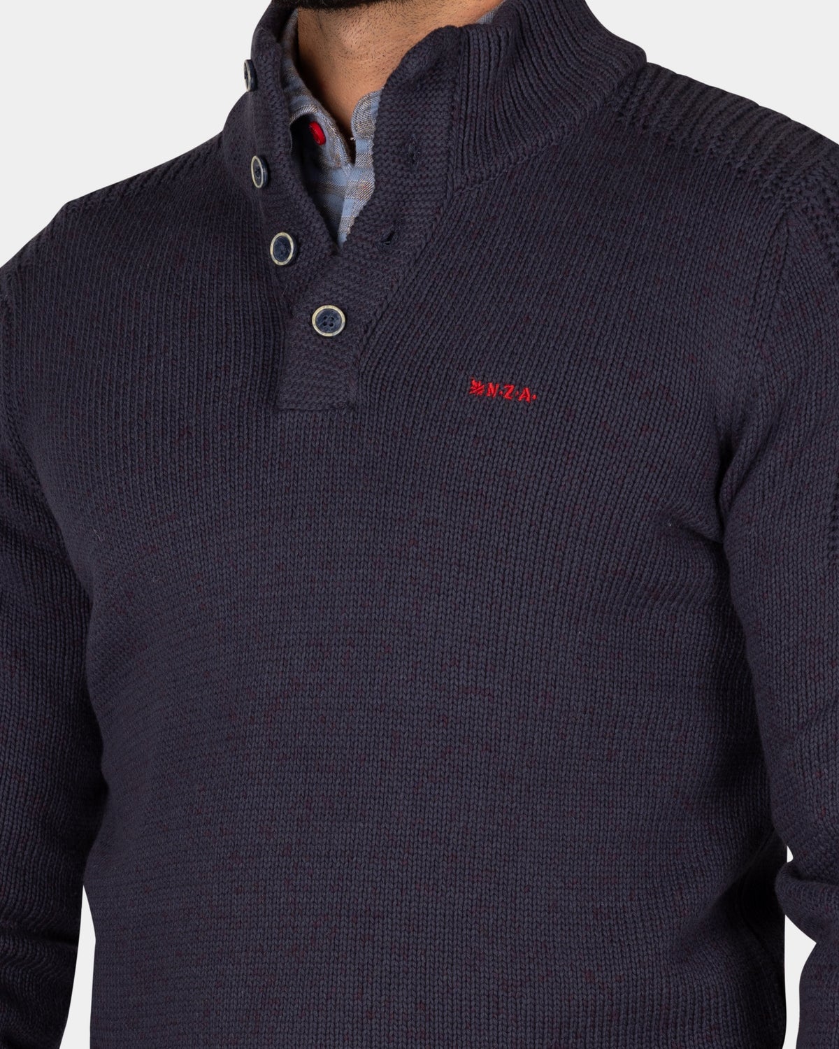 Donkerblauwe gebreide katoenen trui met knopen - Winter Navy