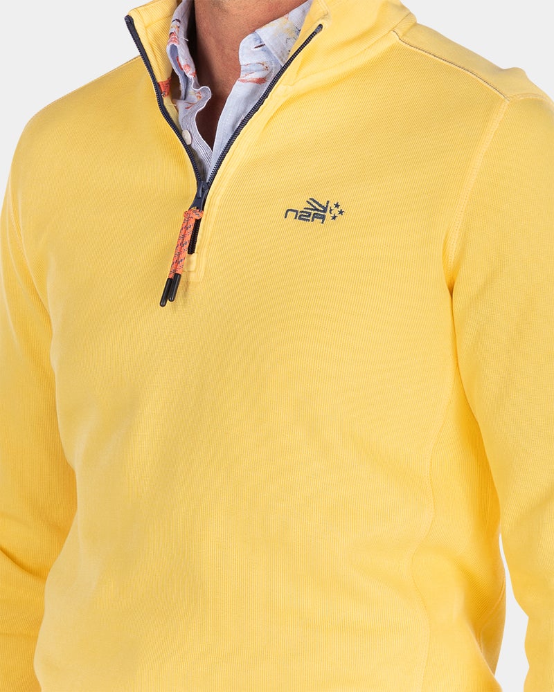 Schlichter Baumwollpullover mit Reißverschluss - Iguana yellow